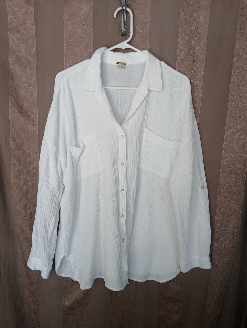💎 MAGASCHONI Oversized Tunic Top Shirt White Gauze Button-Up Shirt